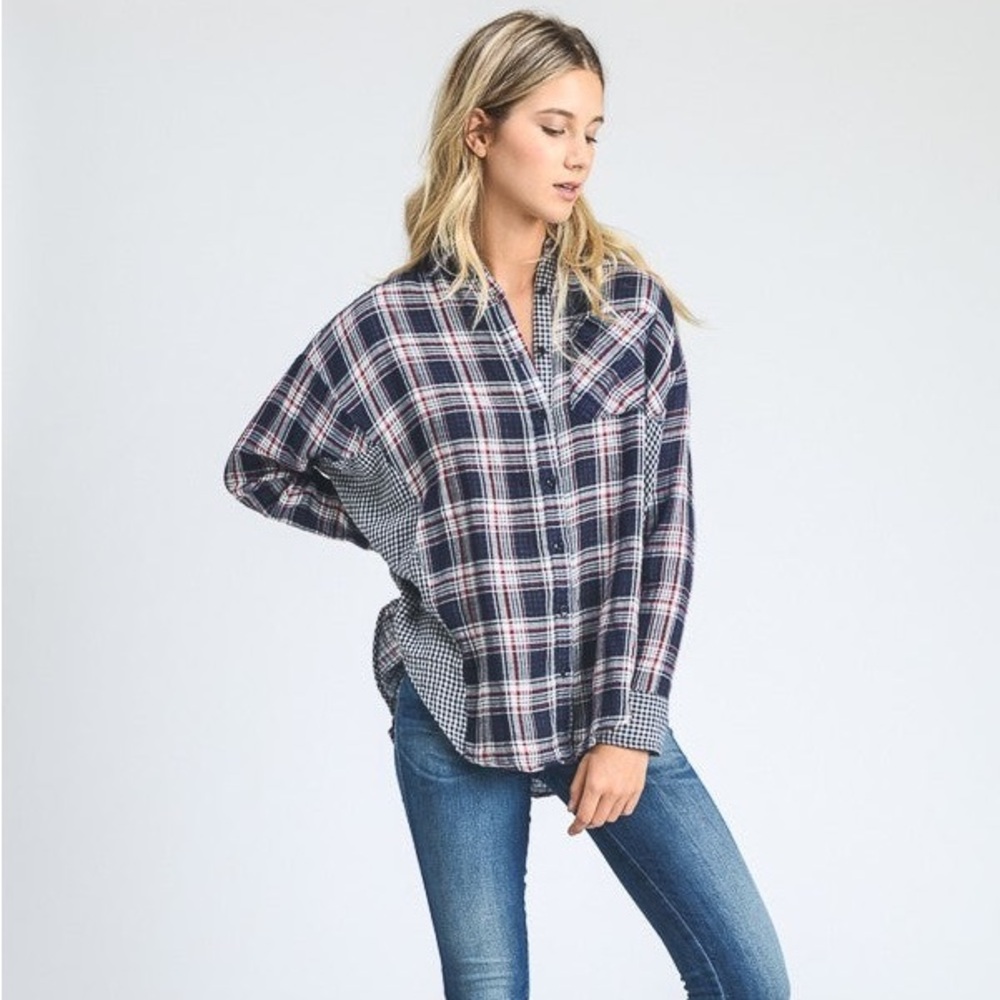 Plaid linen top